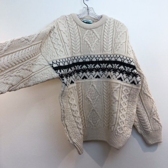 Aran Crafts Made in Ireland 100% Wool Cable Knit Holiday Crew Neck Sweater XL - Picture 4 of 7